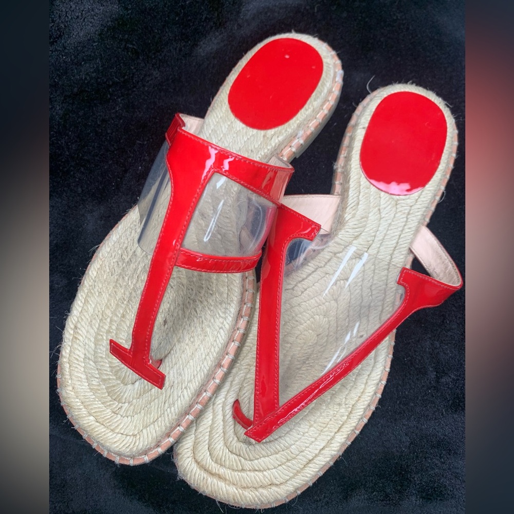 Frances Valentine Hannah red- clear pvc Espadrilles sandals shoes sz 8B
